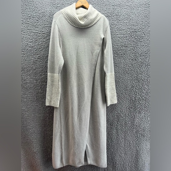G by Giuliana Black Label Turtle Neck Maxi Open Gray Sweater Dress Medium - Picture 2 of 13